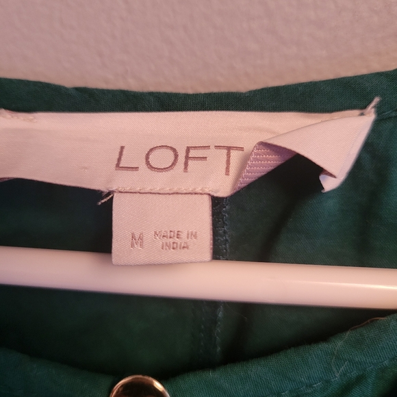 LOFT Green Eyelet Cotton Dress Medium Short Sleeve Cottagecore Summer Style - Picture 5 of 6